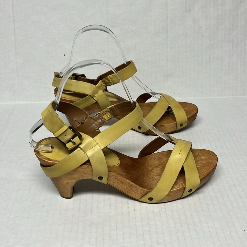 Anthropologie Schuler & Sons Yellow Wood Clog Sandal heel 8.5 Retro Cottagecore - Picture 7 of 16